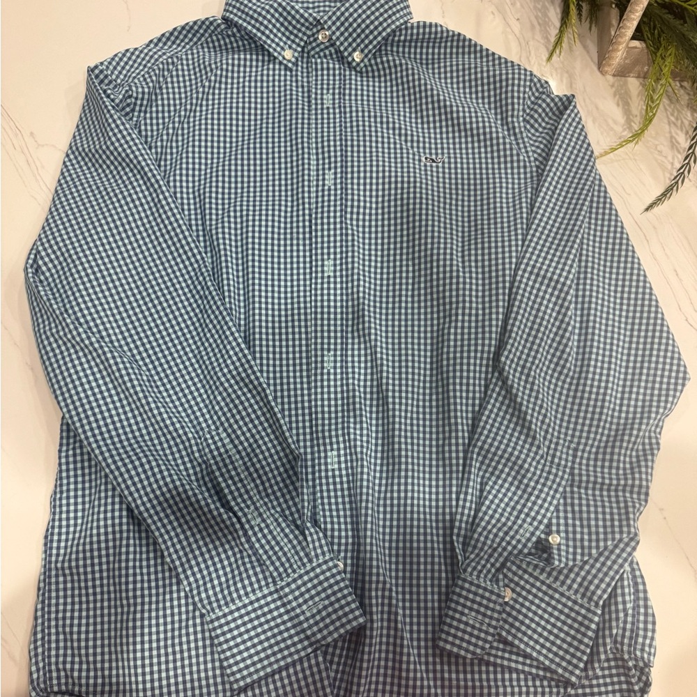 Vineyard Vines Men's Blue Gingham Dress Shirt